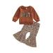 Huakaishijie Halloween Toddler Baby Girl Pumpkin Long Sleeve Top Leopard Bell-Bottoms Outfits 0-4 Years