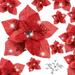 Aeeaying 15 Pack Christmas Flowers Xmas Tree Artificial Fake Glitter Flower Ornaments for Christmas Decor Red