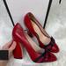 Gucci Shoes | Gucci Malaga Kid Michele Web Gros Grain Web Ribbon On Hibiscus Red Heel 10 / 39 | Color: Blue/Red | Size: 10