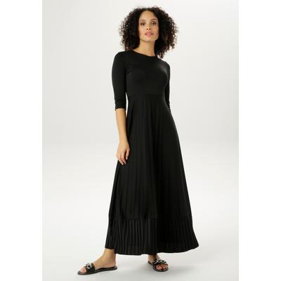 Maxikleid ANISTON CASUAL, Damen, Gr. 36, N-Gr, schwarz, Web, Obermaterial: 100% Polyester, unifarben, leicht glänzend, modisch, figurbetont knöchelfrei, Rundhals, 3/4-Ärmel, Kleider, Rockteil mit Volant aus Plissee, Topseller Image