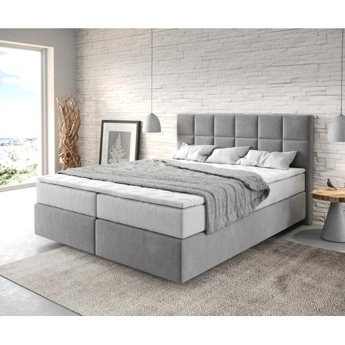 DELIFE Boxspringbett Dream-Fine 160x200 cm Mikrofaser Grau mit TFK Matratze und Visco Topper, Boxspringbetten