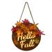 ZOELNIC LED Hello Fall Welcome Sign Wooden Hanging Door Sign with Fall Leaf and Pumpkin Thanksgiving Autumn Front Door Decor