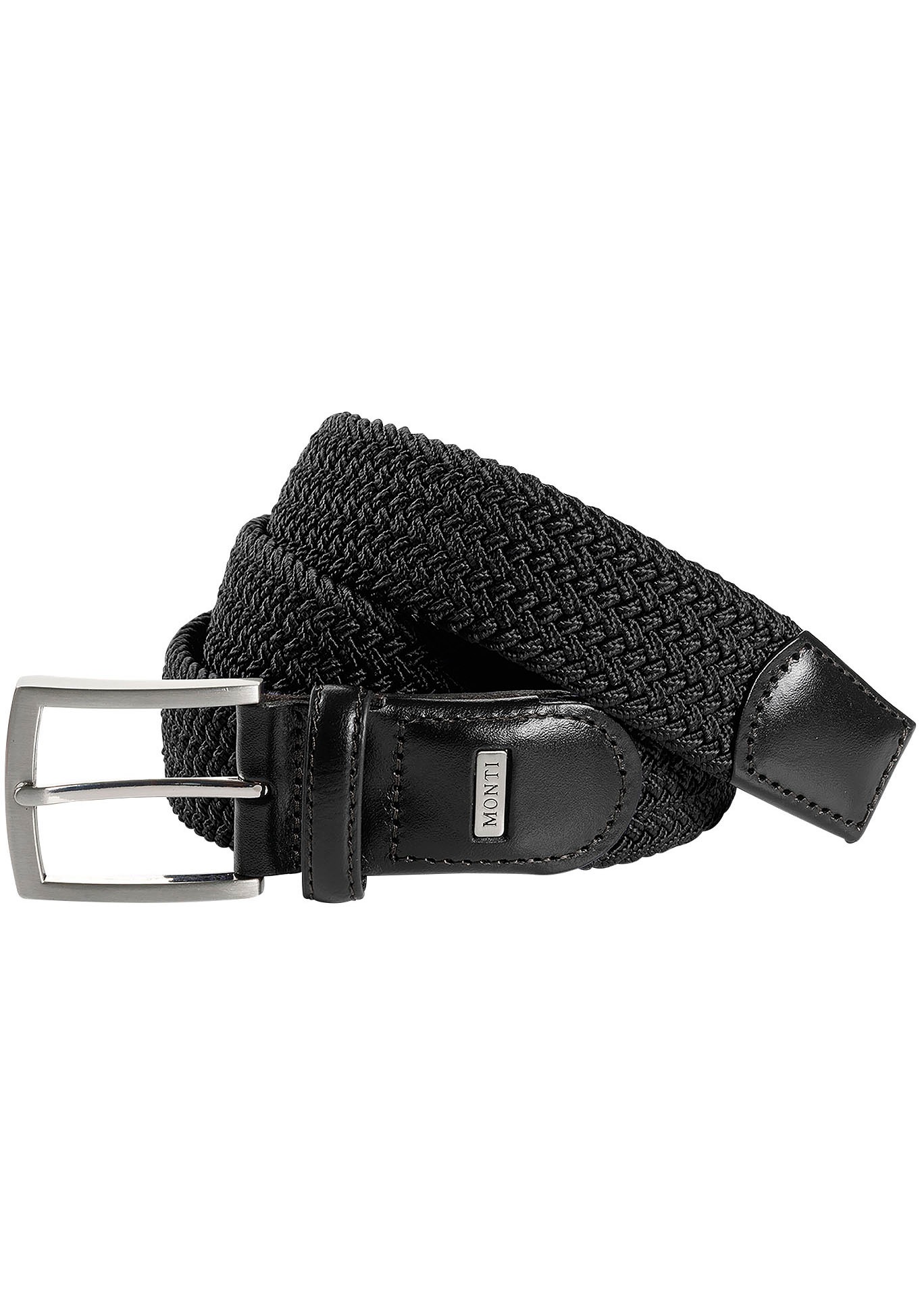 Flechtgürtel MONTI "HAMBURG", Herren, Gr. 95, schwarz (schwarz uni), Materialmix, Flechtoptik, Gürtel, 3,5 cm breit, Elastischer Flechtgürtel, Casual-Business-Sportiv Image