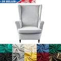 SHANNA Stretch Wingback Chair Covers Velvet Wing Chair Slipcover Soft Furniture Covers For Living Room Bedroom Hotel (Light Grey)