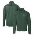 Men's Cutter & Buck Heather Green Tulane Wave Mainsail Sweater-Knit Full-Zip Jacket