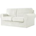 CJC 5-Piece Armchair Sofa Cover 2-Seater Velvet Couch Slipcover with Separate Backrest and Cushion Cover(Medium White)