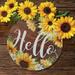 Hello Welcome Wood Wall Hanging Sign Colourful Sunflower Wooden Front Door Decor (12 x12 ) Round Antique Wood Rustic Porch Decoration for Home Office Garden Farmhouse