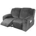 TOPCHANCES Stretch Recliner Slipcover 6 Pieces Loveseat Cover Non-slip 2-Seater Sofa Cover with Pocket Dark Grey