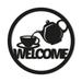 Teapot Welcome Metal Sign | Tea Time Welcome Sign Tea Pot and Saucer | Coffee Tea Pot Laser Cut Solid Steel Decorative Home Accent Wall Sign Hanging Kitchen Sign | 3 Sizes 3 Colors Made in USA