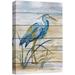 wall26 Canvas Print Wall Art Retro Wood Panel Blue Beach Crane Bird Nature Wilderness Illustrations Modern Art Decorative Multicolor Zen Rustic Relax/Calm for Living Room Bedroom Office - 12 x