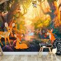 Tiptophomedecor Peel and Stick Cartoon Wallpaper Wall Mural - Animals In The Forest - Removable Wall Decals