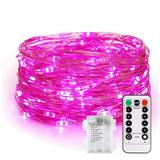 Morttic 50 LED 17 FT Copper Wire String Lights Battery Operated 8 Modes with Remote Waterproof Fairy String Lights for Indoor Outdoor Home Wedding Party Decoration Pink