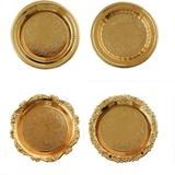 4 Pcs Gold Round Candle Plate Decorative Candle Display Tray Dish Mat Plate Coaster Small Gold Candlestick Candle Holders Plate Set for Living Room Tables Home Decoration Bedroom