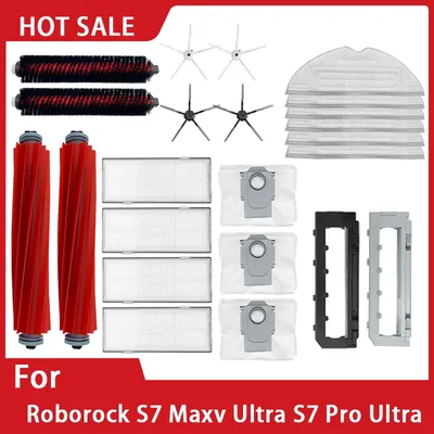 Accessoires pour Roborock S7 Maxv Ultra brosse roulante brosse latérale filtre HEPA chiffon
