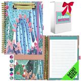 French KOKO Mini Hardcover Foldable Clipboard Folio Legal Pad Notepad Storage Gold Wire Notebook for Work Professional Nurse Teacher Office Supplies Cute Portfolio Home Office Cactus