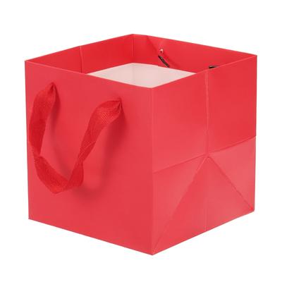 16x16x16cm Paper Bag with Handle, 12 Pack Bouquet Packaging Bag, Red