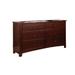 Wooden Dresser with 6 Drawers and Chamfered Legs, Cherry Brown