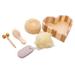 5x Bath Shower Set Foot Pumice Stone Loofah Sponge Heart Wooden Trinket Box Hair Brush for Skin Exfoliating Women Man Girls