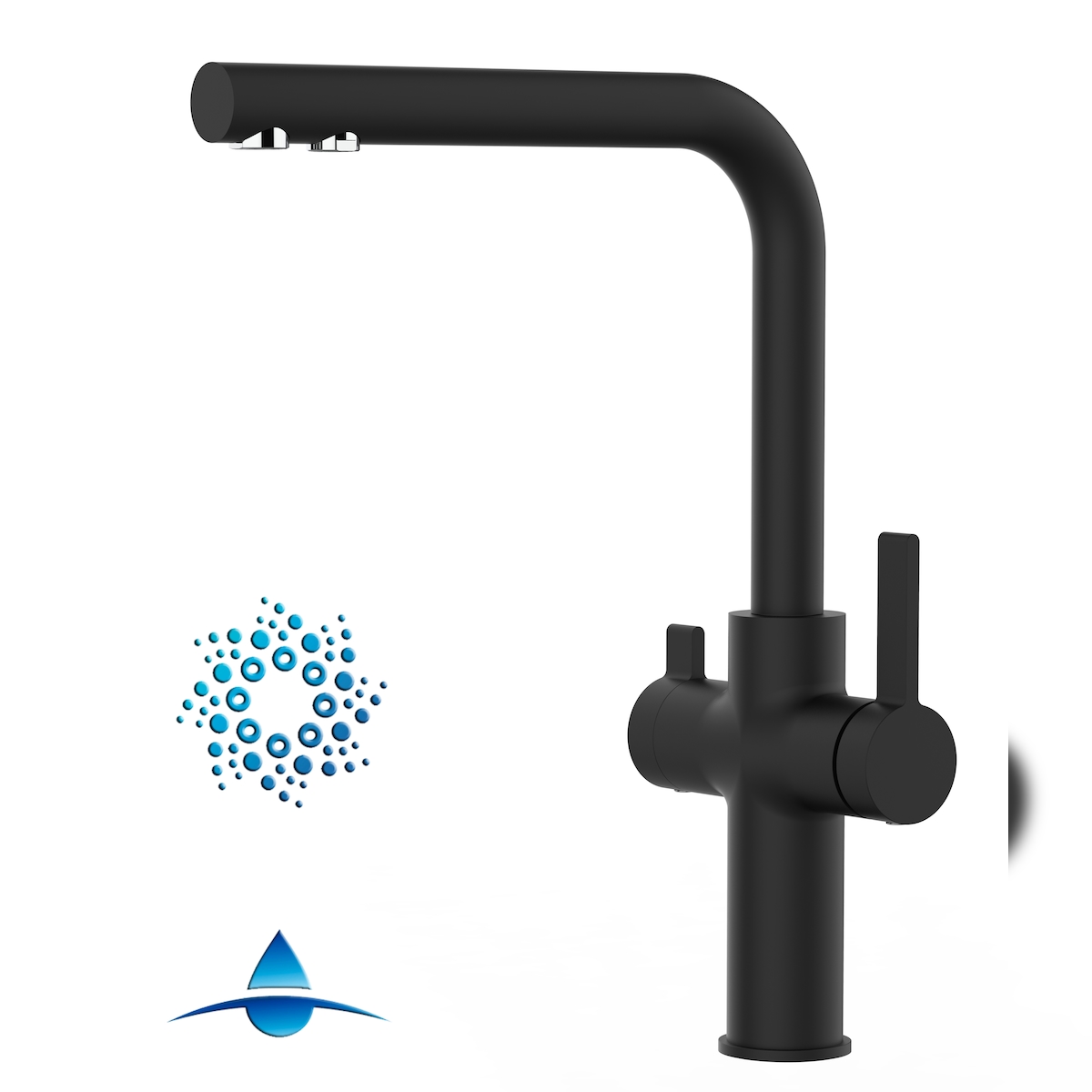 Vizio 4 Wege Wasserhahn Küchenarmatur Spültischmischer FC, Schwarz Matt mit 360° schwenkbarem L-Auslauf Image