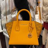 Michael Kors Bags | Michael Kors Avril Small Signature Pvc Top Zip Satchel Crossbody Bag Honeycomb | Color: Gold/Yellow | Size: Small