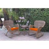 W00212-2-RCES016 Windsor Honey Wicker Rocker Chair & End Table Set with Orange Cushion