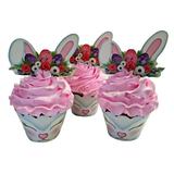 DEZICAKES Fake Cupcakes Pink Easter Bunny Cupcakes Set of 3- Faux Cupcakes Decoration for Easter