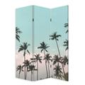 72 Inch 3 Panel Canvas Foldable Room Divider Blue Sky Palm Trees Black- Saltoro Sherpi