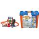 Hot Wheels HBY95 - giftiger Gorilla Angriff Tankstelle und Reifenwerkstatt Spielset mit einstellbarem Starter & GGP93 - Track Builder Stunt Box, Spielzeug Autorennbahn, Kinderspielzeug-Geschenkset