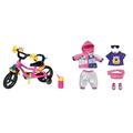 BABY Born Zapf Creation 830024 Fahrrad- pinkes Puppenfahrrad für 43 cm Puppen mit gelben Schutzblechen & 830031 Deluxe Fahrrad Set für 43cm Puppen mit rosa Jacke, lila Shirt