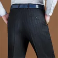 Pantalon en cachemire imbibé pour homme pantalon habillé formel droit taille haute laine rayée