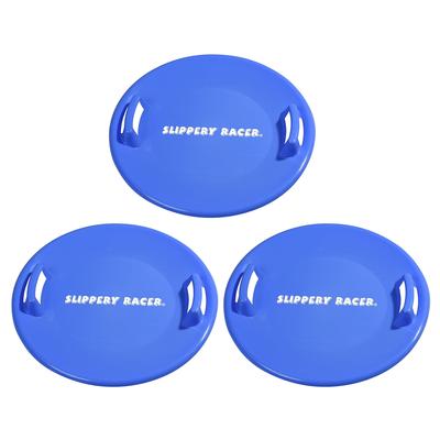 Slippery Racer Downhill Pro Adults and Kids Saucer Disc Snow Sled, Blue (3 Pack) - 26 inches
