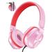 Seenda Wired Headphones with Microphone Foldable On-Ear Headphones with 1.5M Tangle-Free Cord Portable Lightweight Stereo Wired Headphones for Phone/Tablet/Pad/Laptop/Computer Pink