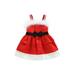 Gwiyeopda Toddler Baby Girls Christmas Dress Sleeveless Button Front Fur Trim Ruffle A-line Dress