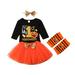 Calsunbaby Kids Baby Girls Halloween Outfits Set Pumpkin Romper Tutu Skirts Leg Warmers 4Pcs Suit Clothes Orange 18-24 Months
