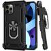 Military Grade Finger Loop Case with Belt Clip Holster for iPhone 13 Pro Max - Black