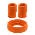 Unique Bargains 3 pcs Sports Headband Wristband Cotton Blend Sweat Absorbing Head Band Orange for Women