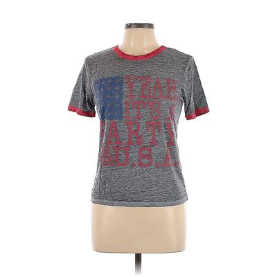 Lyric Culture Short Sleeve T-Shirt: High Neck Covered Shoulder Gray Marled Tops - Women's Size Large