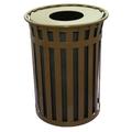 Witt Industries M5001-FT-BN Oakley Basic Slatted Metal Waste Receptacle with Flat Top Lid 50 Gallon - Brown