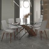 7pc Contemporary Dining Set - Walnut Table with Light Grey Chair