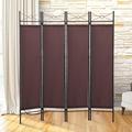 Topcobe Convenient Movable Divider Panel for Indoor Balcony 5.9FT Classic Metal Frame Room Divider for Home Office 4 Panel Foldable Divider Screen for Bedroom Dining Room Living Room Brown