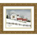 Jacobs Billy 24x19 Gold Ornate Wood Framed with Double Matting Museum Art Print Titled - Christmas Star Quilt Block Barn