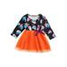 Seyurigaoka Little Girlâ€™s Halloween Printed Long Sleeve Mesh Yarn A-line Dress