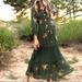 Anthropologie Dresses | Anthropologie Fig And Flower Floral Embroidered Maxi Dress Medium | Color: Green/Orange | Size: M