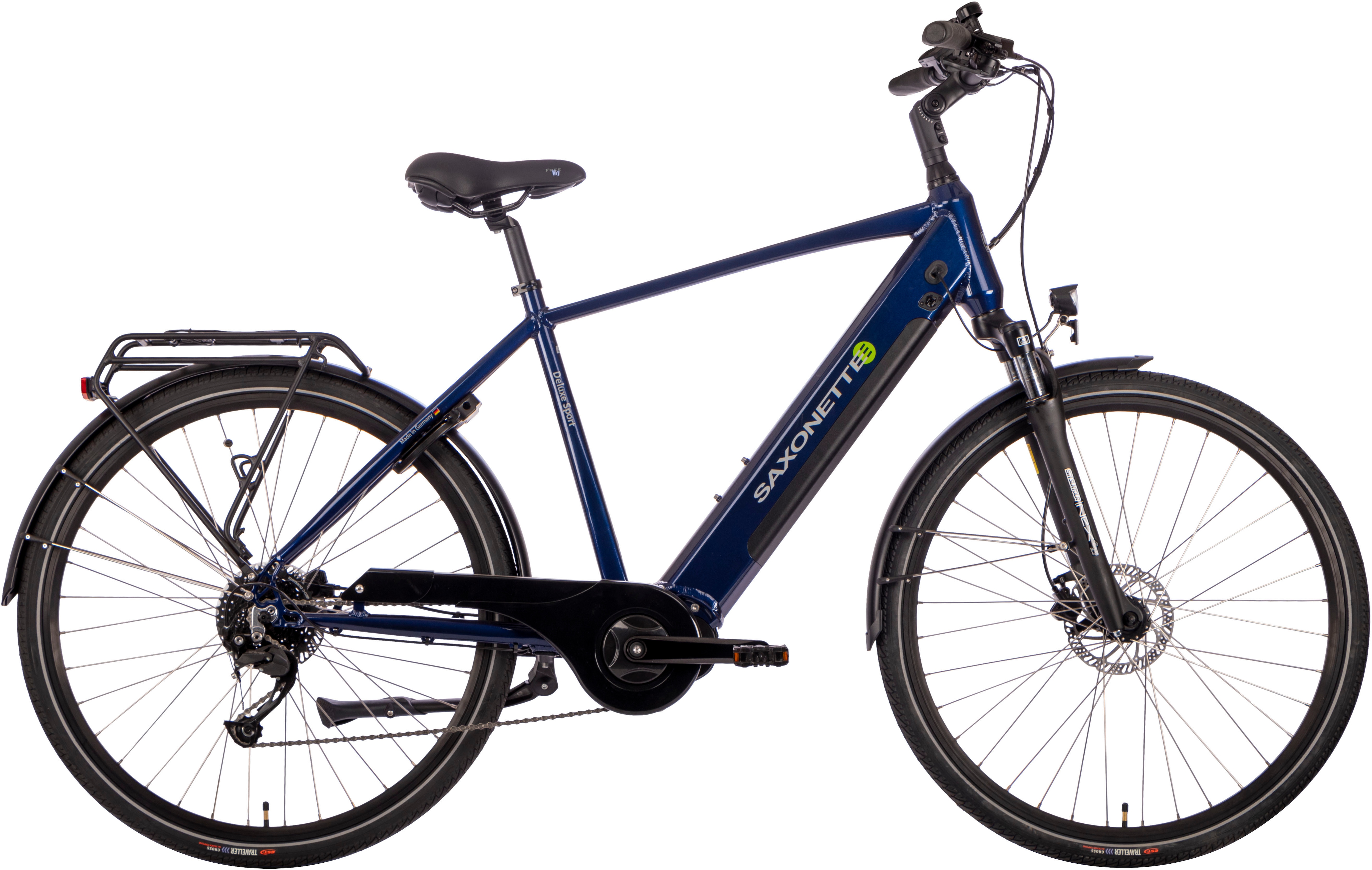 E-Bike SAXONETTE "Deluxe Sport Man" Gr. 48, blau (nightblau glänzend, schwarz), Elektrofahrräder, 48, 28 Zoll (71,12cm), Pedelec, Elektrofahrrad für Damen u. Herren Image