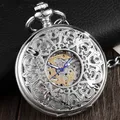 Montre de Poche Mécanique Gravée en Argent pour Homme et Femme Vintage Steampunk Fob Modules