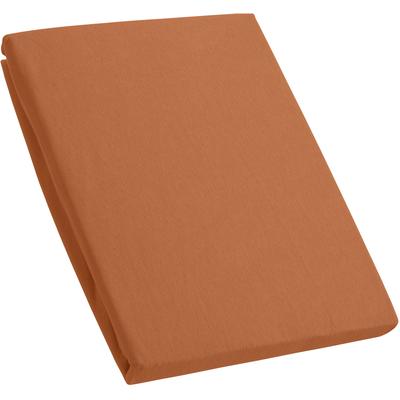 Spannbettlaken KUM "Premium Jersey Spannbetttuch", braun (karamell), B:180-200cm L:200cm, Jersey, Obermaterial: 95% Baumwolle, 5% Elasthan, Laken Image