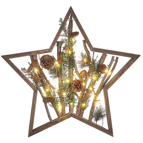 Weihnachtsdekoration Dunkelbraun Kiefernholz 46 cm mit LED-Beleuchtung zum Aufstellen Sternform Deko Adventsdekoration Tischdeko Innen