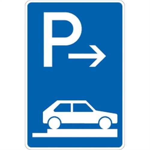 Verkehrsschild VZ315-87, Parken ganz auf Gehwegen quer rechts (Ende), Alu, RA2, 420x630 mm Image