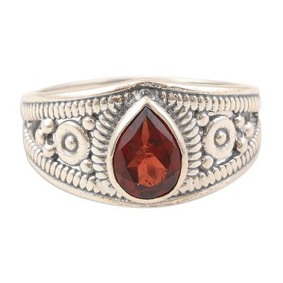 Passion Drop,'Polished Sterling Silver Cocktail Ring with Natural Garnet'