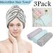 LNKOO 3 Pack Microfiber Hair Towel Wrap Super Absorbent Twist Turban Fast Drying Hair Caps with Buttons Bath Loop Fasten Salon Dry Hair Hat -(Light Blue+Light Purple+Gray)